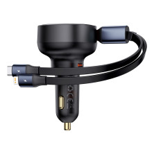 Автомобільний зарядний пристрій Baseus Enjoyment Pro Retractable 60W Type-C і з вбудованим кабелем 2-in-1 Type-C и Lightning  0.70м Чорний