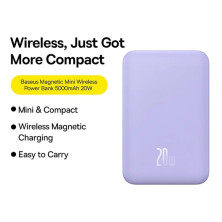 УМБ Baseus Magnetic Mini Wireless Fast Charge 2in1 5000mAh 20W 2.4A QC3.0+PD3.0 з Бездротовою зарядкою Qi 15W Фіолетовий
