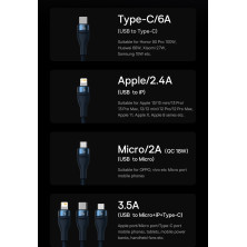 Кабель Baseus Flash Series 2 3-in-1 Fast Charging Data Cable USB to Lightning+Type-C+MicroUSB 100W 1.2m Черный