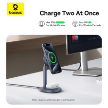 Беспроводное зарядное устройство Baseus Orbit 2 Pro Air-Cooled 2-in-1 Magnetic с функцией MagSafe и Qi2 20W Серый