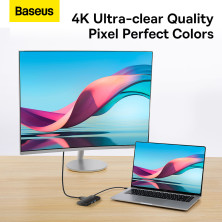USB-хаб Baseus 6in1 Lite Series 6-Port Type-C HUB Adapter Type-C to USB3.0*2, Type-C(PD)*1, 4KHDMI, TF, SD  Черный