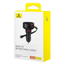 Автомобільний зарядний пристрій Baseus Enjoyment Pro Retractable 55W USB і з вбудованим кабелем Lightning 0.70м Чорний