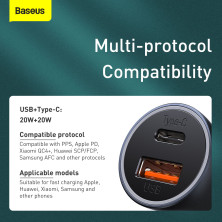 Автомобільний зарядний пристрій Baseus Golden Contactor Pro Dual Quick Charger Car Charger 40W USB+Type-C Сірий