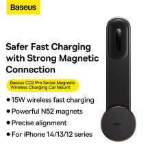 Бездротовий автомобільний зарядний пристрій Baseus C02 Pro Magnetic Wireless Charging Car Mount з технологією Qi 15W Чорний
