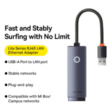 USB Переходник Baseus Lite Series Ethernet 100 Mbps Type-A to RJ45 Серый