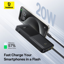УМБ Baseus Bipow 2 with USB-C Cable 10000mAh 20W з технологією QC3.0+PD3.0 та Type-C кабелем 20W Чорний
