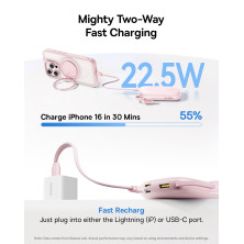 УМБ Baseus EnerFill FC21 Qpow 3 Ultra 10000mAh 22.5W з технологією QC3.0+PD3.0 + Кабель Type-C to Lightning Рожевий