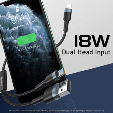Кабель Baseus Dual Output Cafule 2-in-1 Fast Charging Data Cable USB + Type-C to Lightning 18W 1m Чорний