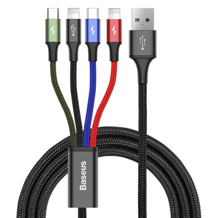Кабель Baseus Fast 4-in-1 Fast Charging Data Cable USB to 2Lightning+Type-C+MicroUSB 3.5А 1.2m Чорний