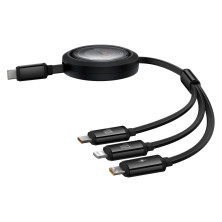 Кабель Baseus Free2Draw Retractable Crystal 3-in-1 Fast Charging Data Cable Type-C to Lightning+Type-C+MicroUSB 100W 1.1m Чорний