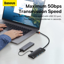 USB-хаб Baseus 4in1 Lite Series 4-Port Type-A HUB Adapter Type-A to USB3.0*4 кабель 0.25м Чорний