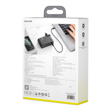 Сетевое зарядное устройство Baseus GaN 2in1 QC3.0+PD3.0 45W USB+Type-C 5A с функцией Павербанка 10000mAh + кабель Type-C 60W 20V/3A 1м Черный