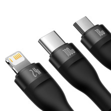 Кабель Baseus Flash Series 2 3-in-1 Fast Charging Data Cable USB to Lightning+Type-C+MicroUSB 100W 1.2m Черный