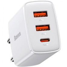 Сетевое зарядное устройство Baseus Compact Quick Charger QC3.0+PD3.0 30W 2USB+Type-C 3A Белый