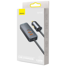 Автомобільний зарядний пристрій Baseus Share Together PPS multi-port Fast Charging Car Charge 120W 2USB+2Type-C з подовжувачем 1.5м Сірий
