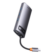 USB-хаб Baseus 7in1 Metal Gleam -Port Type-C HUB Adapter Type-C to USB3.0*3, Type-C(PD)*1, 4KHDMI, VGA, RJ45 Сірий