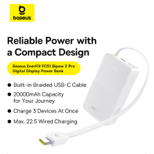 УМБ Baseus EnerFill FC51 Bipow2 Pro 20000mAh 22.5W 2.4A з технологією QC3.0+PD3.0 та Type-C кабелем 22.5W Білий
