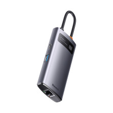 USB-хаб Baseus 4in1 Metal Gleam 4-Port Type-C HUB Adapter Type-C to USB3.0*3, RJ45 Сірий