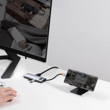 USB-хаб Baseus 8in1 Metal Gleam 8-Port Type-C HUB Adapter Type-C to USB3.0*3, Type-C(PD)*1, 4KHDMI, RJ45, TF, SD Серый
