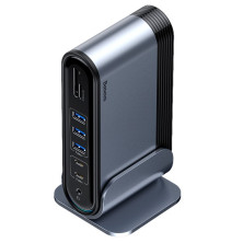 USB-хаб Baseus 16in1 Working Station Multifunctional HUB Adapter Type-C to USB3.0*3, USB2.0*2, SD, microSD, Type-C*2, 4KHDMI, VGA, AUX, RG45 Сірий