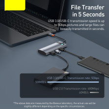 USB-хаб Baseus 7in1 Metal Gleam 7-Port Type-C HUB Adapter Type-C to USB3.0*2, Type-C(PD)*1, Type-C*1, 4KHDMI, TF, SD Серый