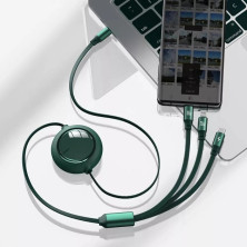 Кабель Baseus Bright Mirror 2 Series Retractable 3-in-1 Fast Charging Data Cable Type-C to Lightning+Type-C+MicroUSB 100W 1.1m Зеленый