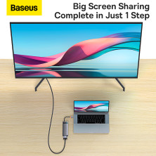USB-хаб Baseus 7in1 Metal Gleam -Port Type-C HUB Adapter Type-C to USB3.0*3, Type-C(PD)*1, 4KHDMI, VGA, RJ45 Сірий