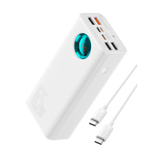 УМБ Baseus Amblight 26800mAh 65W 6A з технологією QC3.0+PD3.0 4USB+Type-C+ кабель Type-C to Type-C 100W 20V/5A 1м Білий