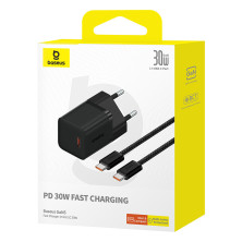 Сетевое зарядное устройство Baseus GaN5 Mini Fast Charger 1C PD3.0 30W Type-C 3A + кабель Baseus Type-C to Type-C 100W 20V/5A 1м Черный