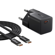 Мережевий зарядний пристрій Baseus GaN5 Mini Fast Charger 1C PD3.0 25W Type-C 3A + кабель Baseus Type-C to Type-C 100W 20V/5A 1м Чорний
