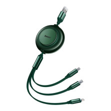 Кабель Baseus Bright Mirror 2 Series Retractable 3-in-1 Fast Charging Data Cable USB to Lightning+Type-C+MicroUSB 3.5А 1.1m Зелений