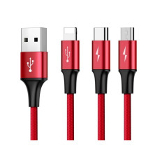 Кабель Baseus Rapid Series Cable 3-in-1 Fast Charging Data Cable USB to Lightning+Type-C+MicroUSB 3А 1.2m Червоний