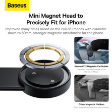 Бездротовий автомобільний зарядний пристрій Baseus C02 Magnetic Phone Holder Wireless Charger з функцією MagSafe і технологією Qi 15W Чорний
