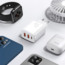 Сетевое зарядное устройство Baseus Compact Quick Charger QC3.0+PD3.0 30W 2USB+Type-C 3A Белый