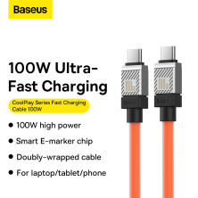 Кабель Baseus CoolPlay Series Fast Charging Data Cable Type-C to Type-C 100W 20V 5A 1m Оранжевый