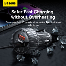 Автомобільний зарядний пристрій Baseus High Efficiency Pro 1-for-2 Car Cigarette Lighter 30W USB+Type-C + 2 Прикурювача Чорний