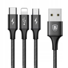 Кабель Baseus Rapid Series Cable 3-in-1 Fast Charging Data Cable USB to Lightning+Type-C+MicroUSB 3А 1.2m Чорний