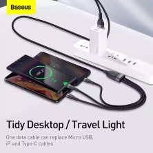 Кабель Baseus Flash Series 2 3-in-1 Fast Charging Data Cable USB to Lightning+Type-C+MicroUSB 66W 1.2m Черный