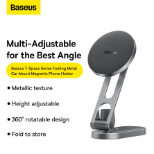 Автотримач для телефону магнітний Baseus T-Space Series Folding Metal Car Mount Magnetic на торпедо Чорний