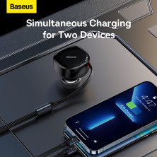 Автомобильное зарядное устройство Baseus Enjoyment Retractable 30W c встроенным кабелем 2-in-1 Type-C и Lightning 0.75м Черный
