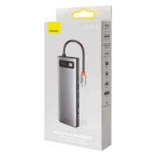 USB-хаб Baseus 11in1 Metal Gleam 11-Port Type-C HUB Adapter Type-C to USB3.0*3, Type-C(PD)*1, 4KHDMI*2, VGA, RJ45, AUX, TF, SD Серый