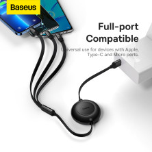 Кабель Baseus Bright Mirror 2 Series Retractable 3-in-1 Fast Charging Data Cable USB to Lightning+Type-C+MicroUSB 3.5А 1.1m Чорний
