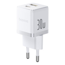 Сетевое зарядное устройство Baseus Palm Fast Charger QC3.0+PD3.0 30W USB+Type-C 3A + Кабель Type-C to Type-C 60W 20V/3A 1м Белый