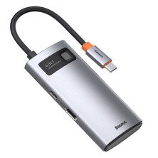 USB-хаб Baseus 4in1 Metal Gleam 4-Port Type-C HUB Adapter Type-C to USB3.0*1, USB2.0*1, Type-C(PD)*1, 4KHDMI Сірий