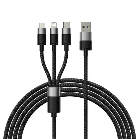 Кабель Baseus StarSpeed 3-in-1 Fast Charging Data Cable USB to Lightning+Type-C+MicroUSB 3.5А 1.2m Чорний