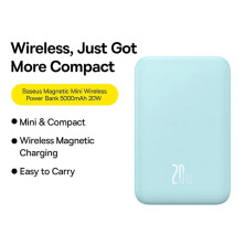 УМБ Baseus Magnetic Mini Wireless Fast Charge 2in1 5000mAh 20W 2.4A QC3.0+PD3.0 з Бездротовою зарядкою Qi 15W Блакитний