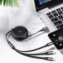 Кабель Baseus Golden Loop Series Retractable 3-in-1 Elastic Data Cable USB to Lightning+Type-C+MicroUSB 3.5А 1.2m Чорний