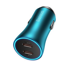 Автомобільний зарядний пристрій Baseus Golden Contactor Pro Dual Quick Charger Car Charger 40W 2Type-C Блакитний