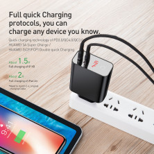 Сетевое зарядное устройство Baseus Speed PPS Intelligent Power-off QC4.0+PD3.0 45W USB+Type-C 6A Черный
