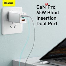 Сетевое зарядное устройство Baseus Quick GaN2 Pro QC4.0+PD3.0 65W USB+2Type-C 5A + кабель Baseus Type-C to Type-C 100W 20V/5A 1м Белый